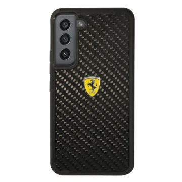 Pevné puzdro na telefón Ferrari na Samsung Galaxy S22 čierne/čierne pevné puzdro On Track Real Carbon