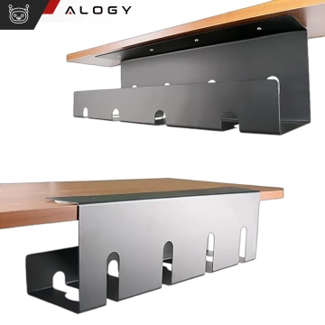 Cable organizer under the table top, cable shelf, strip, wires, table top, desk, aluminum holder, Alogy 40cm Black
