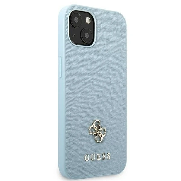 Etui Guess GUHCP13MPS4MB do Apple iPhone 13 6,1" niebieski/modré pevné puzdro Saffiano 4G malé kovové logo
