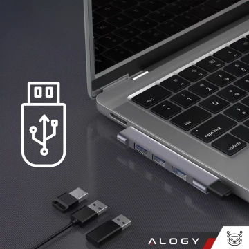 HUB splitter Alogy Adaptér pro počítačový notebook s USB-A na 3x USB-A 2.0 1x USB-A 3.0 šedý