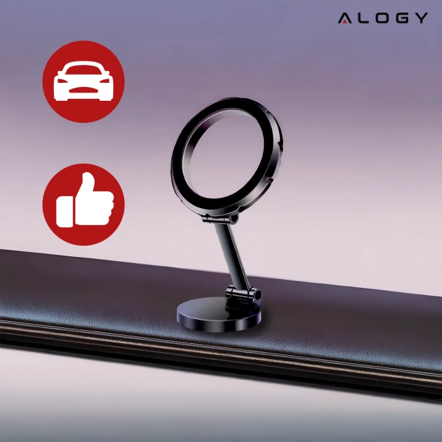 Автомобільний тримач Alogy для MagSafe Магнітний тримач для телефону на приладову панель автомобіля Чорний