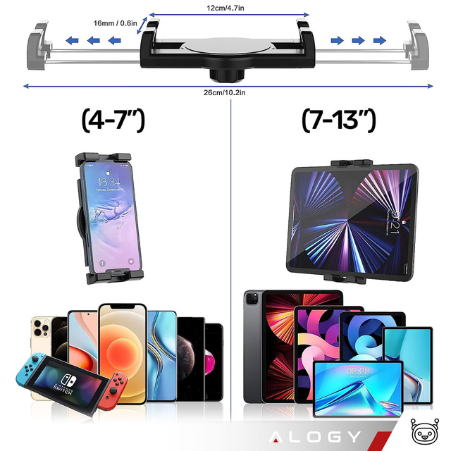 Alogy car holder for tablet phone dashboard windshield for car with long arm 4-13" black