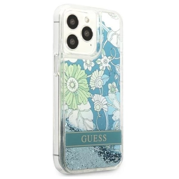 Guess GUHCP13LLFLSN iPhone 13 Pro / 13 6,1" zielony/zelené pevné puzdro Flower Liquid Glitter