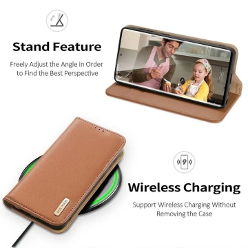 DUX DUCIS Hivo case - leather wallet case for Samsung Galaxy S24 Plus brown