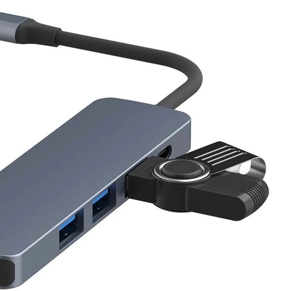 Адаптер USB Somostel SMS-BZ08 PD 60W 1XTYP-C 2XUSB 2.0 1X USB 3.0 1x HDMI 4K Szary