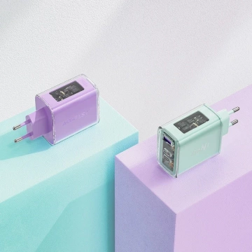 Nabíjačka do siete Acefast A45 GaN 65W, 3 USB porty (1x USB, 2x USB-C), sivá