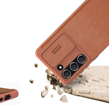 Nillkin Qin Leather Pro Case Samsung Galaxy S23 Flip Cover kryt fotoaparátu hnedý