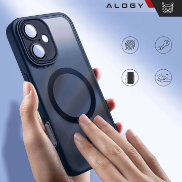 Набір гібридних чохлів 3 в 1 із загартованого скла для Apple iPhone 16, захисний чохол Hybrid MagSafe із захистом лінзи, чохол для телефону Alogy 3 в 1, темно-синій