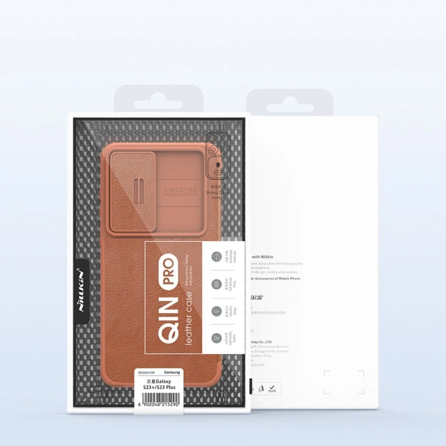 Kožené pouzdro Nillkin Qin Pro Samsung Galaxy S23 Flip Cover Cover Camera Brown
