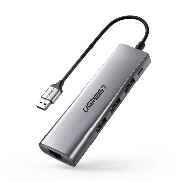 Ugreen CM266 USB-A 3.0 RJ45 Adapter 3x USB-A micro USB Hub 5in1 Gray