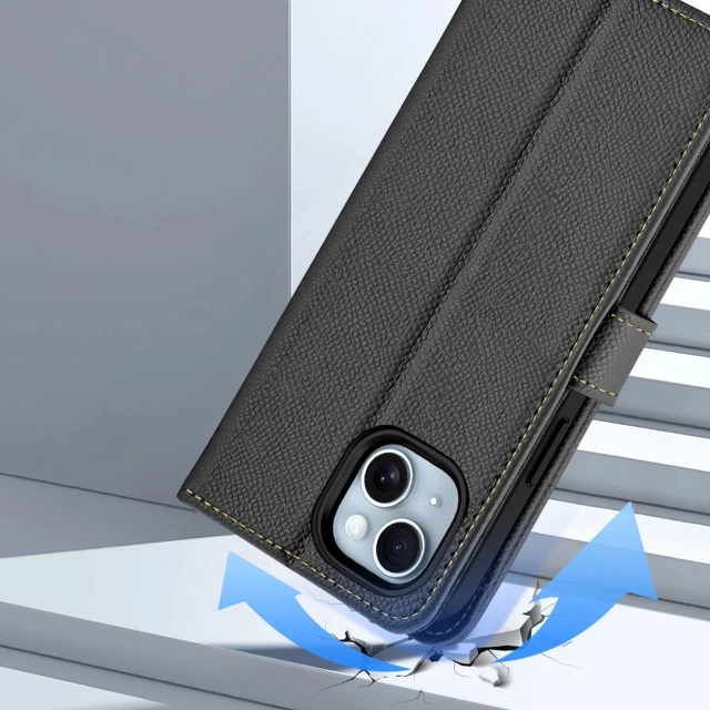 iPhone 15 Dux Ducis Lawa Leder Wallet Case MagSafe Schwarz