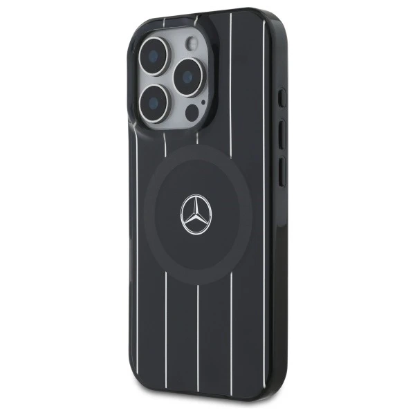 Mercedes-Etui für iPhone 16 Pro Max 6,9" Schwarzes Hardcase MB Double Layer Crossed Lines MagSafe