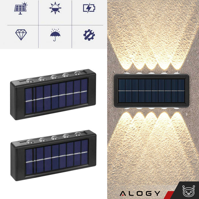 2x Solárne nástenné svietidlo Alogy Solar Lamp vonkajšie IP65 2V fasáda so súmrakovým senzorom 10 LED