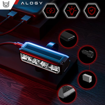 Bicycle lamp front rear LED light bicycle lighting for bicycle front rear Strong 900lm Alogy black red