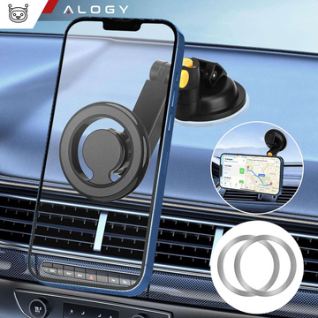 Magnetic car phone holder for car, car, window, cockpit, dashboard, phone, Mag Safe Alogy, Black