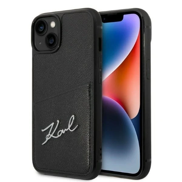 Karl Lagerfeld KLHCP14MCSSK ochranné puzdro na telefón pre Apple iPhone 14 Plus 6,7" pevné puzdro čierno/čierne Signature Logo Cardslot