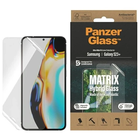 Hybridní sklo pro Samsung Galaxy S23 PanzerGlass Matrix Ultra-Wide Fit s polohovačem