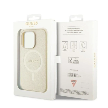 Etui Guess GUHMP15XPSAHMCB na iPhone 15 Pro Max 6,7" zlatý/zlatý pevný obal Saffiano MagSafe