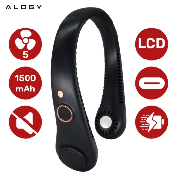 Міні-циркулятор для шиї Alogy BreezeNeck™ з дисплеєм, 1500 мАг, чорний