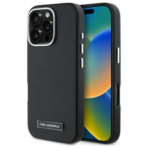Karl Lagerfeld pouzdro pro iPhone 16 Pro 6,3" černý MagSafe Hardcase FW Metal Plate