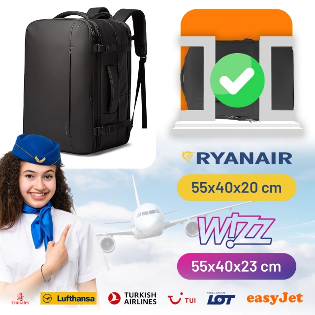 Bange Waterproof Backpack for Laptop 15.6" City Travel 45x30x16 cm for Work Airplane Men's Women's with USB Port Black