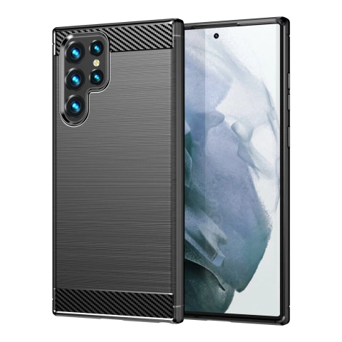 Karbonové pouzdro na telefon pro Samsung Galaxy S23 Ultra flexibilní silikonový karbonový kryt černý