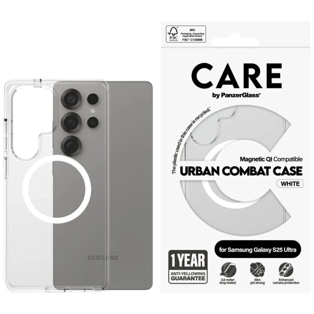 Чохол для Samsung Galaxy S25 Ultra CARE від PanzerGlass Flagship Urban Combat White QI прозорий