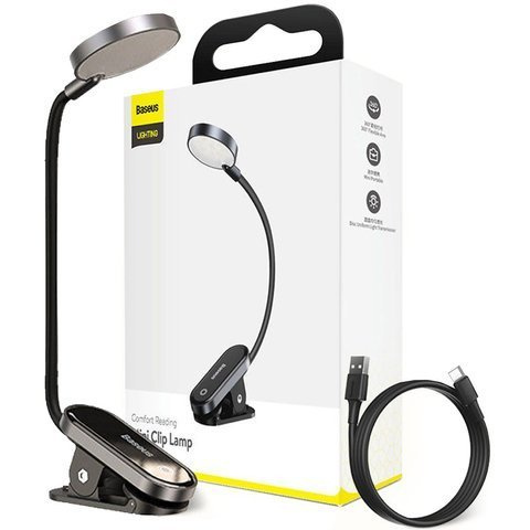 Baseus LED noční stolní lampa, bezdrátová s klipem, šedá