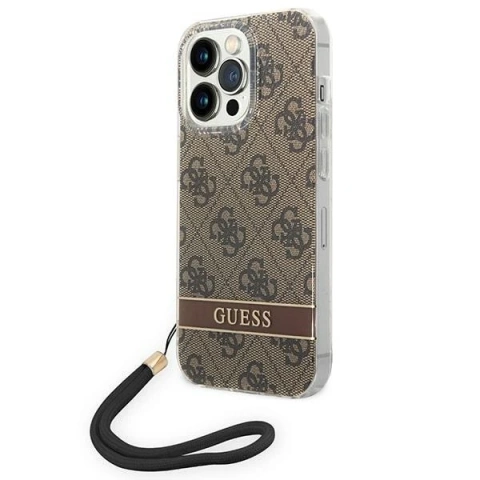 Guess GUOHCP14LH4STW case for Apple iPhone 14 Pro 6.1" brown/brown hardcase 4G Print Strap