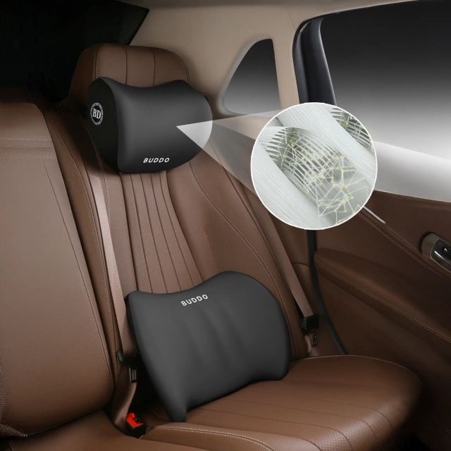 2x Alogy Autokissen Rücken Lendenwirbelsäule Nackenstütze Memory Foam Schwarz