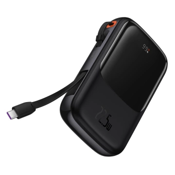 Power bank with fast charging Baseus Qpow Digital Display 10000mAh 22.5W QC/PD/SCP/FCP with built-in USB-C cable black