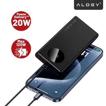 PowerBank Alogy TurboCharge 120W PD PowerDelivery rýchle nabíjanie 10000mAh 2x USB-A 1x USB-C čierny