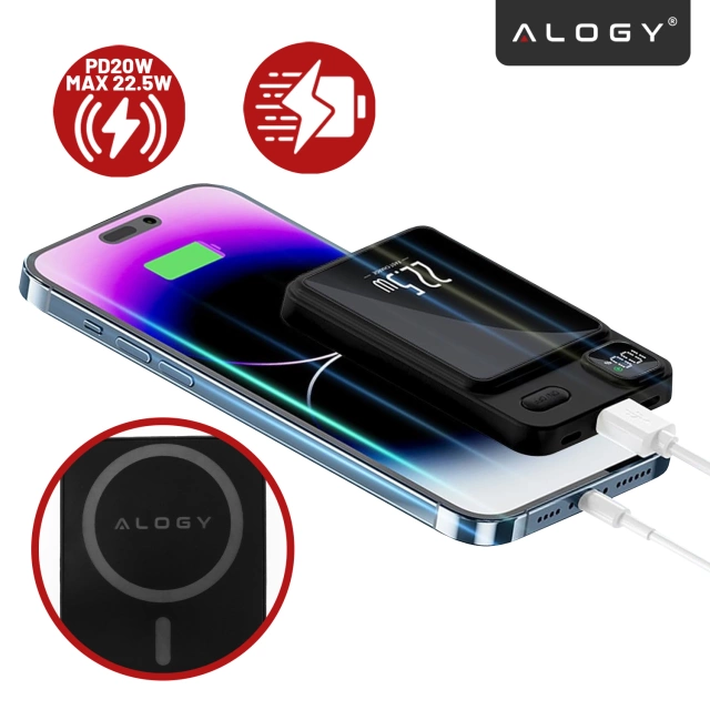 PowerBank Alogy MagCharge 22.5W PD20W PowerDelivery швидка зарядка 10000mAh бездротова для MagSafe Black