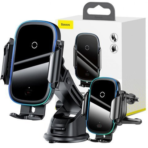 Автотримач Baseus з індуктивним зарядним пристроєм Qi для скла / решітки Black