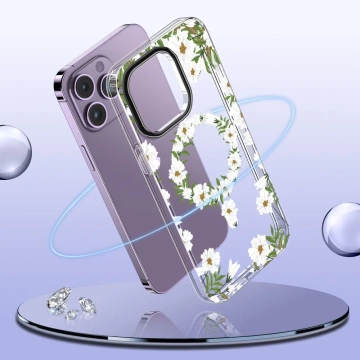 Ochranné pouzdro MagMood pro MagSafe pro iPhone 15 Pro Max jarní sedmikráska