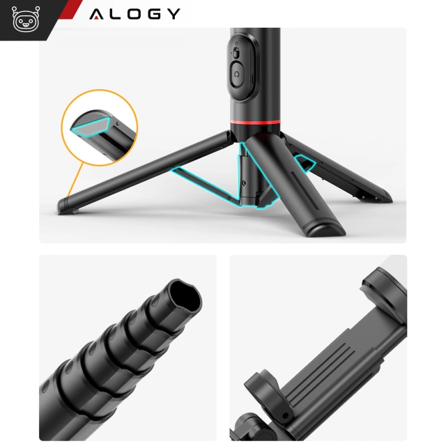 Selfie tyč Bluetooth stick Alogy Tripod Držiak telefónu na statív na fotografie s diaľkovým ovládaním 75,8 cm čierny