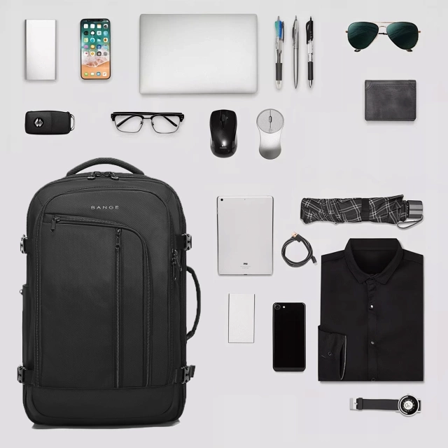 Bange Waterproof Backpack for Laptop 17" City Travel 47x29x17 cm for Work Airplane Men's Women's with 3 Organizers Black