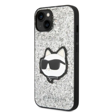 Karl Lagerfeld KLHCP14MG2CPS ochranný obal na telefon pro Apple iPhone 14 Plus 6,7" stříbrný/stříbrný pevný obal Glitter Choupette Patch