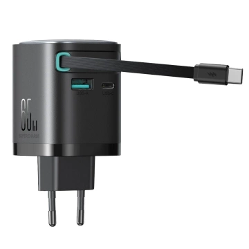 Зарядний пристрій Joyroom JR-TCL02 65 Вт USB-A USB-C GaN із вбудованим кабелем USB-C - чорний