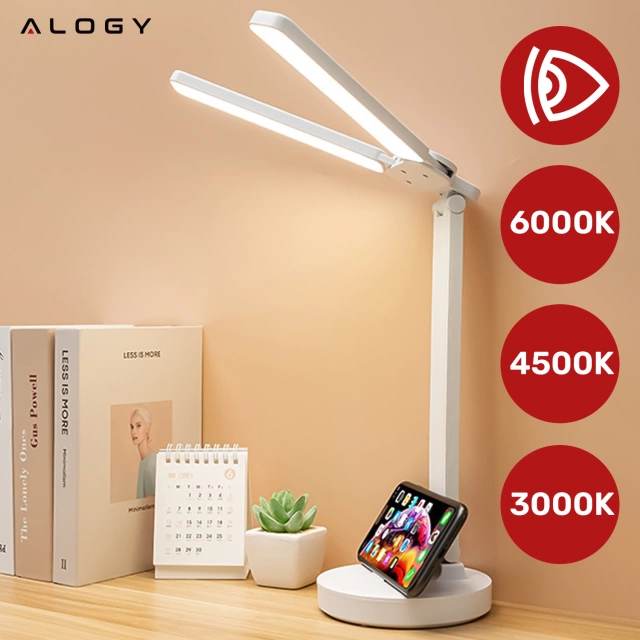 Lampa Alogy dvojitá stolná LED lampa stojaca na stole s batériou školského kresliča White