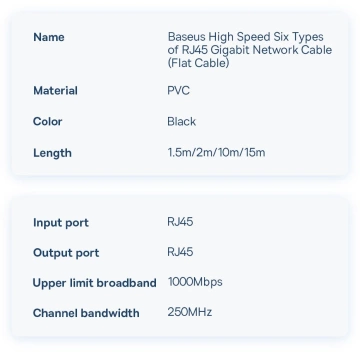 Baseus Speed ​​​​Six plochý síťový kabel RJ45 1000 Mbps 1,5 m černý (WKJS000001)