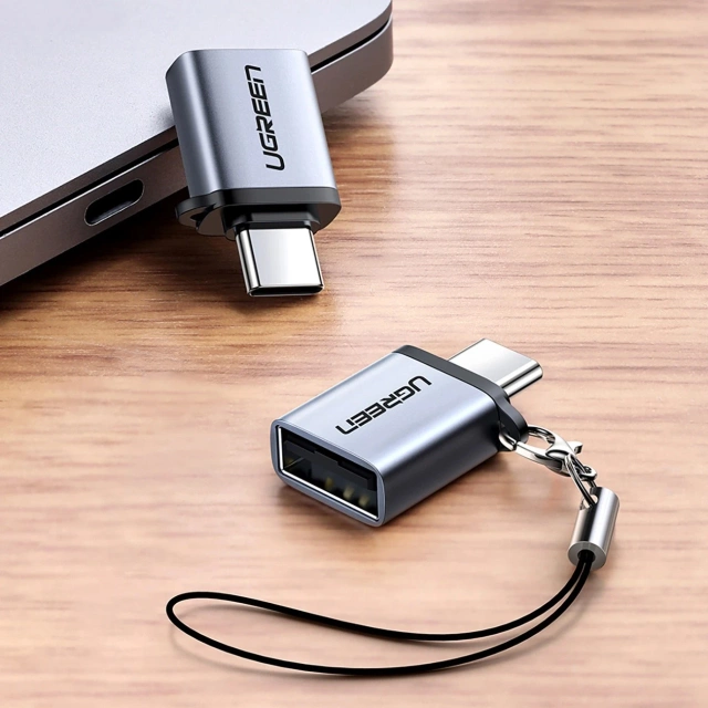 Ugreen US270 USB-C auf USB-A 3.0 OTG Adapter mit Lanyard 5Gb/s Grau