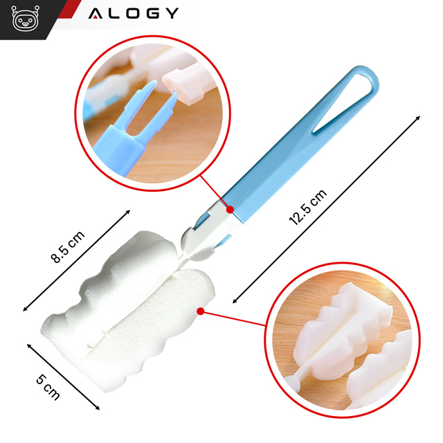 Щітка для миття пляшок, банок і склянок Sponge Cleaner Washer зі складною ручкою Alogy blue and white