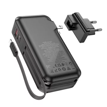 HOCO Powerbank 10000mAh J126 Czarny z Gniazdem EU/US i Kab. Typ C+Lightning