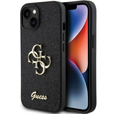Original GUESS Hardcase GUHCP15SHG4SGK Hülle für iPhone 15 (Fixed Glitter Big 4G / schwarz)