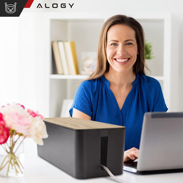 Organizer box for cables strips box M desk floor Alogy BOX wood Black