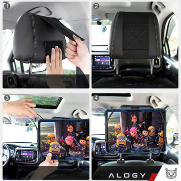 Car headrest holder strong Velcro for tablet phone reader Alogy Car flexible black