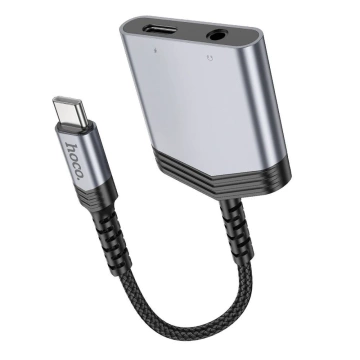 Адаптер HOCO AUX 2в1 Type-C на Type-C / Jack 3.5 мм 27W LS39 сірий