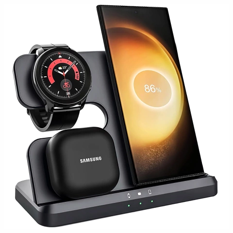 Бездротовий індуктивний зарядний пристрій 3in1 Qi 3.0 Fast для Samsung S22 S23 S24 Galaxy Watch Buds Station чорний