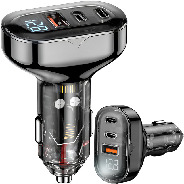 Car charger 2x USB-C C PD 36W USB QC 3.0 LED fast for phone, powerful 72W Alogy black